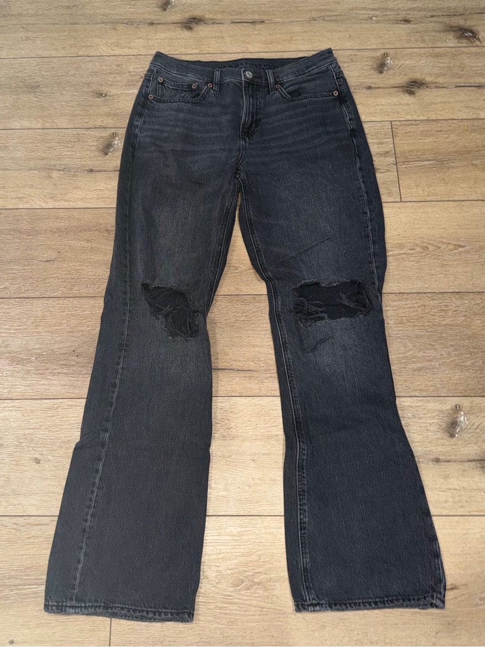 American Eagle Black Denim Distressed Jeans Bootcut